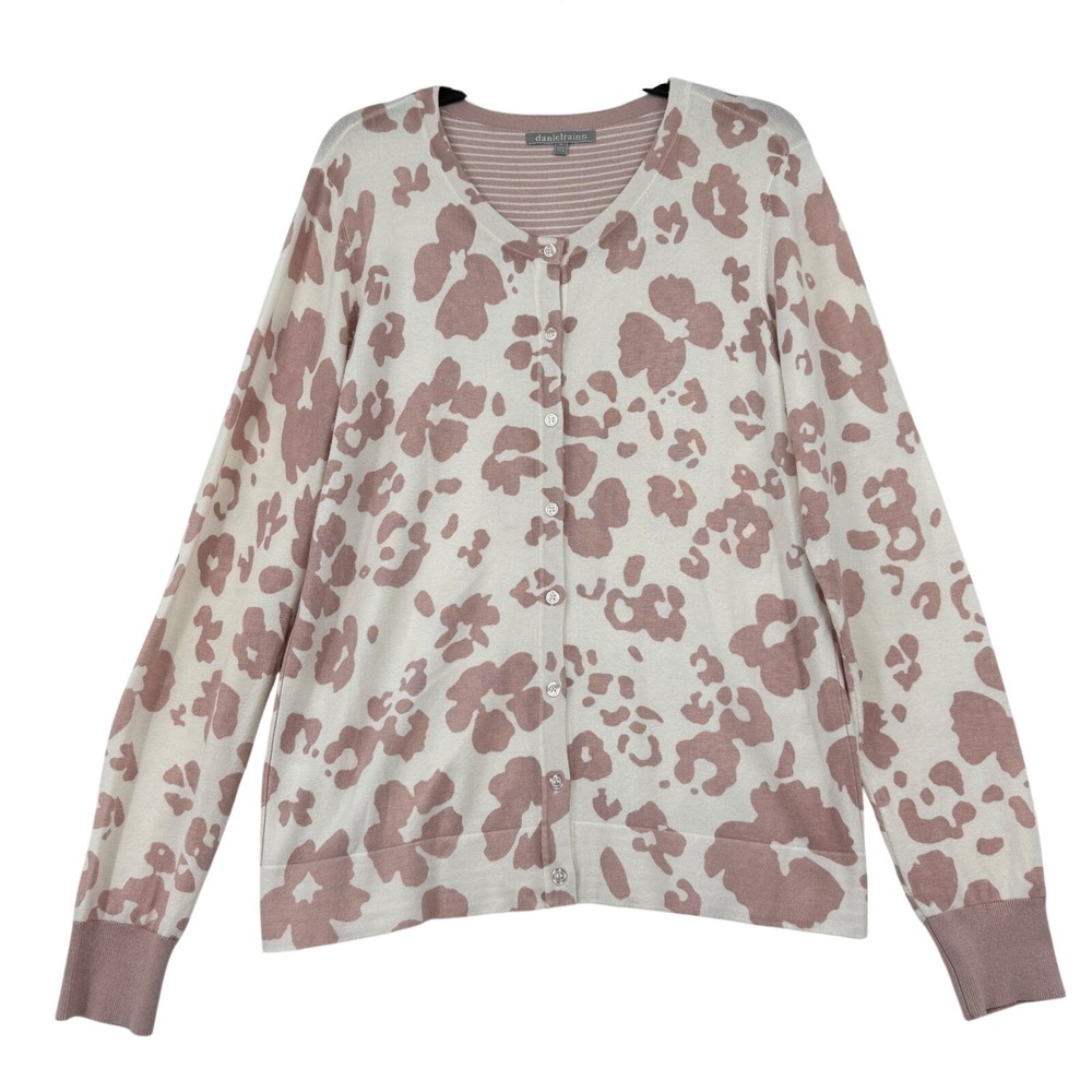 Daniel Rainn Cardigan Sweater Size XL Pink Animal Print Button Front Knit